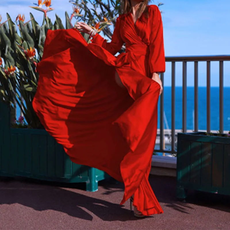 Женское сексуальное длинное платье с глубоким v образным вырезом Пляжное Платье