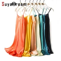 suyadream silk sleep dress 100real silk women sleepwear healthy home dress slips sale 2021 spring summer new black red pink