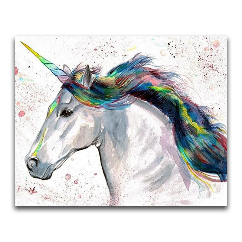 Набор для рисования с круглыми камнями и полотном мозаичный Единорог 5D DIY