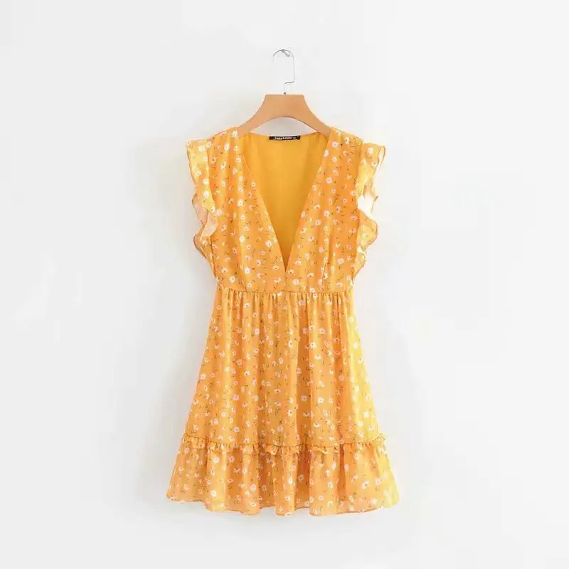 Хлопковое платье средней длины с принтом в европейском и американском Sy55 184