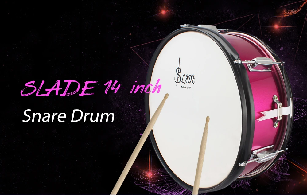 SLADE розовый, красный, 14 дюймов Малый барабан Snare с палочками ремни гаечный ключ, устойчивый к ржавчине, не выцветает, алюминиевый сплав край встроенный фиксация
