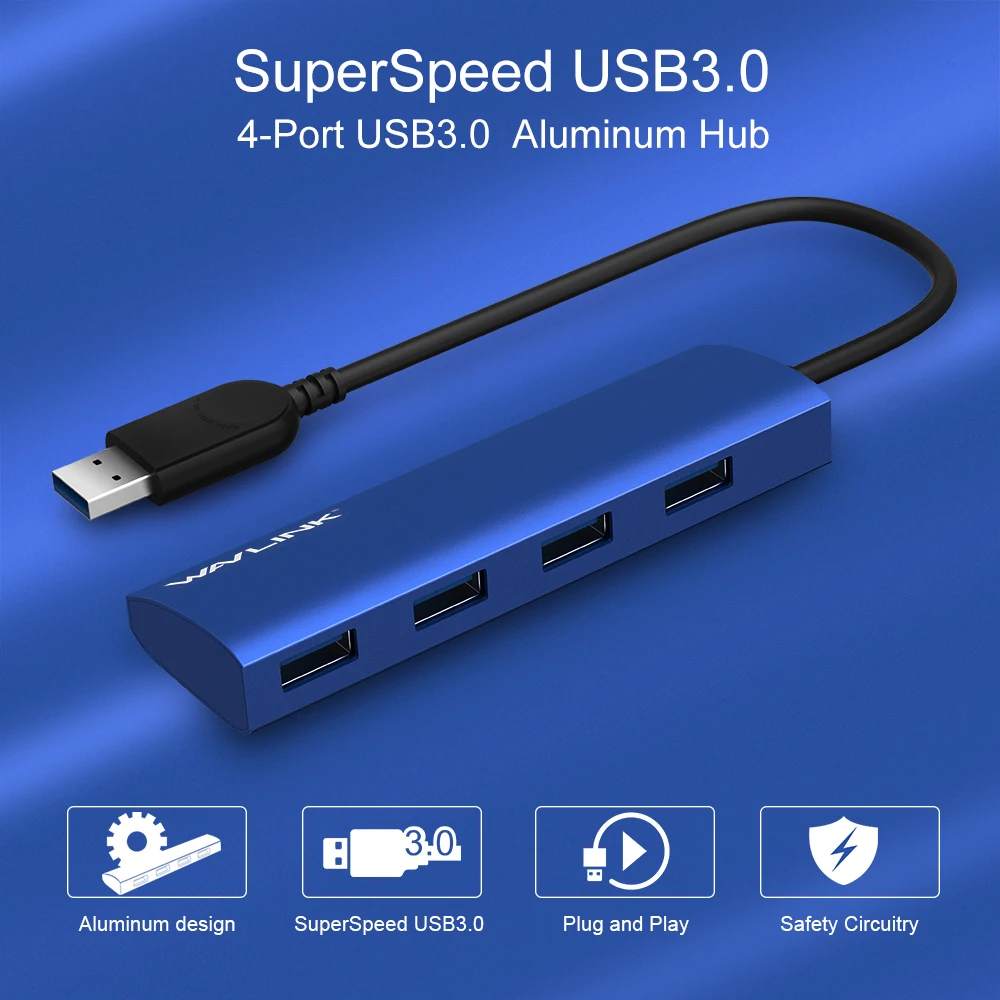 Wavlink usb-хаб 3,0 4 порта алюминиевый сплав высокая скорость 5 Гбит/с Мульти USB 3,0 концентратор разветвитель адаптер для ноутбука macbook компьютер