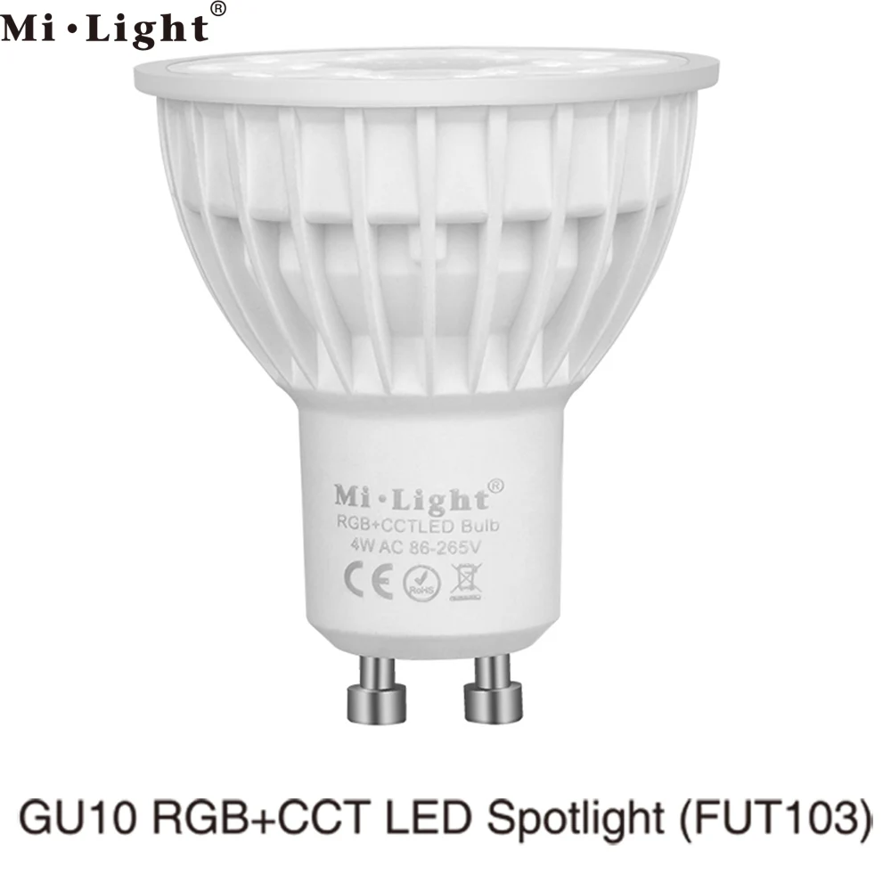 MiLight GU10 4W RGB+ CCT Светодиодный прожектор FUT103 110V 220V полноцветный пульт дистанционного управления смарт-лампа WiFi Совместимость 4-зоны дистанционного управления