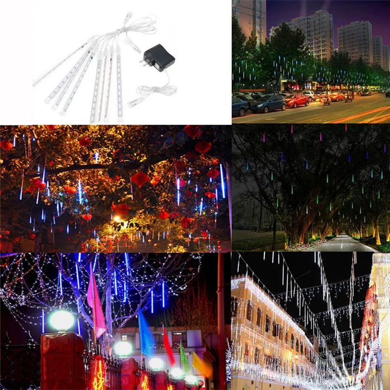 Теплый Белый Метеоритный дождь трубки Рождественская гирлянда светильник