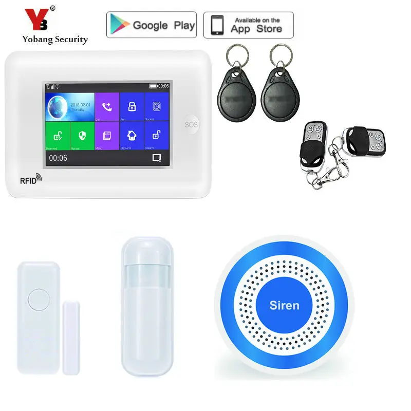 Yobang Security 4.3 inch Full Touch Screen GSM WIFI Smart Home System Kits Burglar Alarm Auto Dial APP Remote Control | Безопасность и