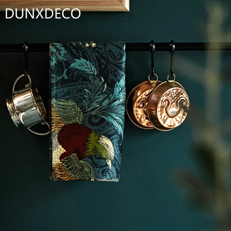 DUNXDECO столовые приборы, хлопковое чайное полотенце, праздничная салфетка, винтажный американский стиль, темно-зеленые соловьи украшения, покрытие