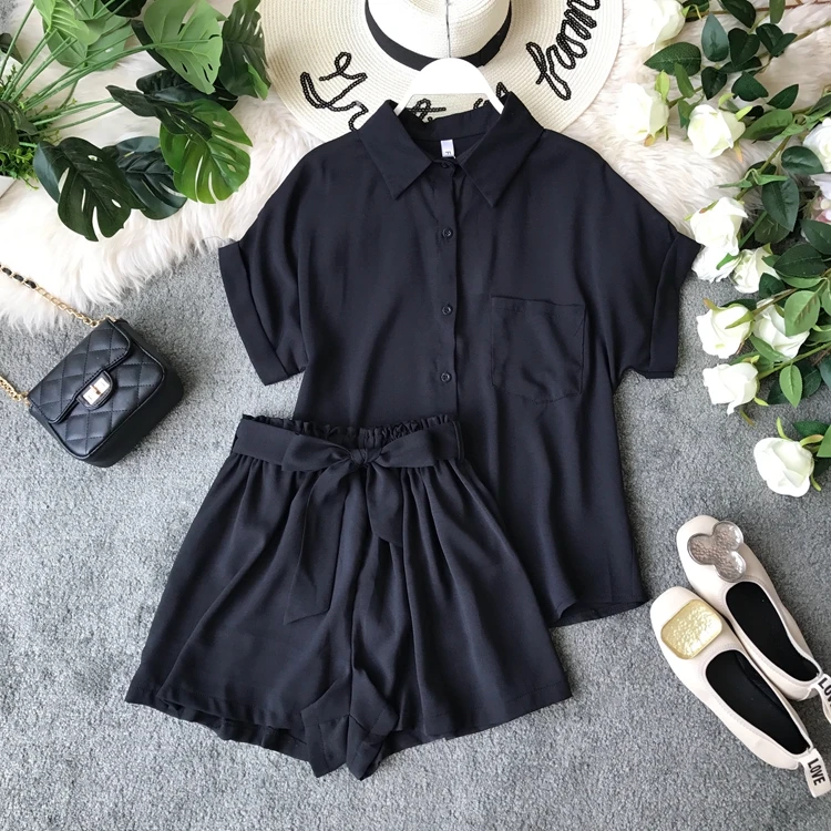 Женский Повседневный костюм ALPHALMODA рубашка с коротким рукавом + шорты комплект из