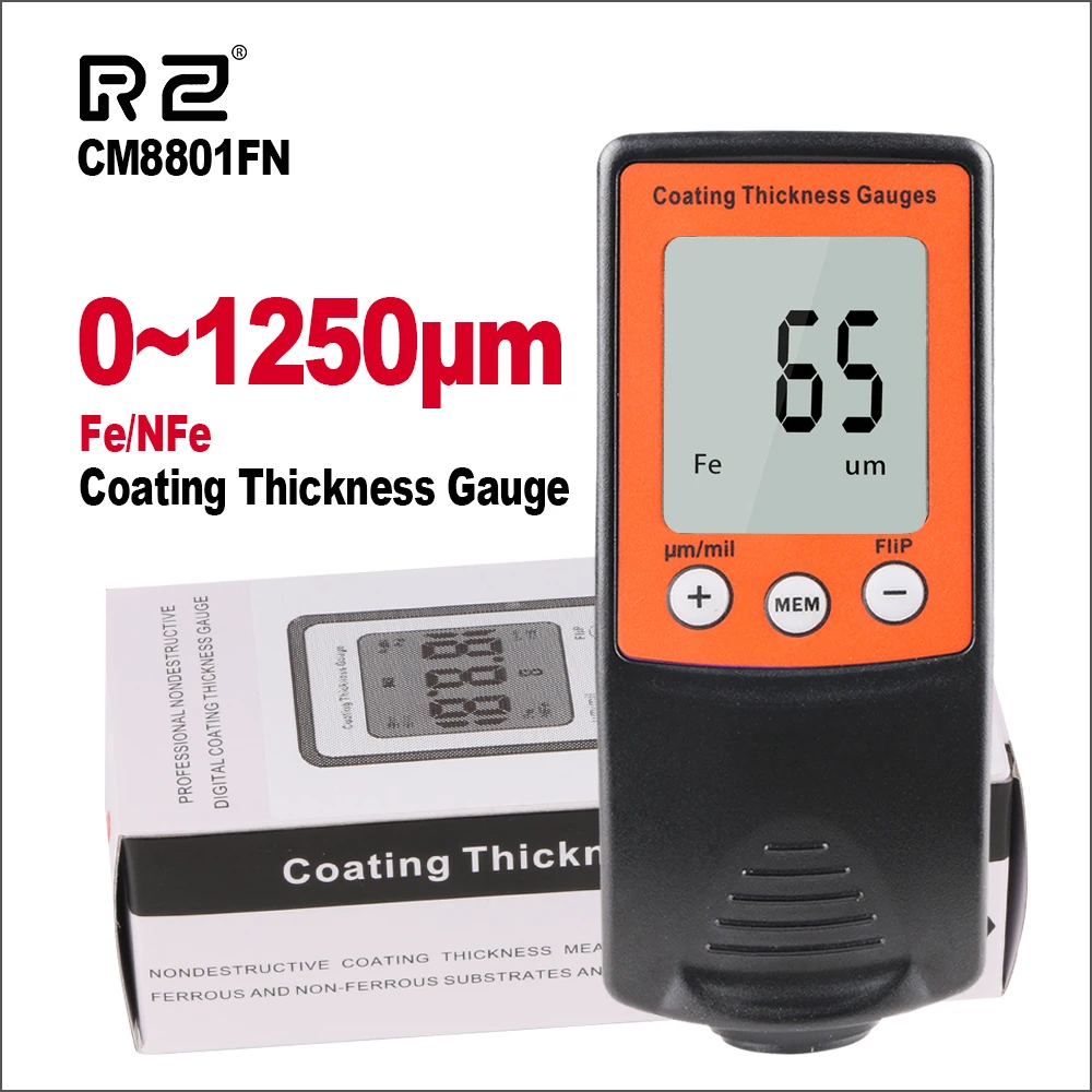 RZ Paint Thickness Meter RZ240 Digital LCD Coating Thickness Gauge Tester Metal Auto Measuring 0~1300um Width Measuring Tools