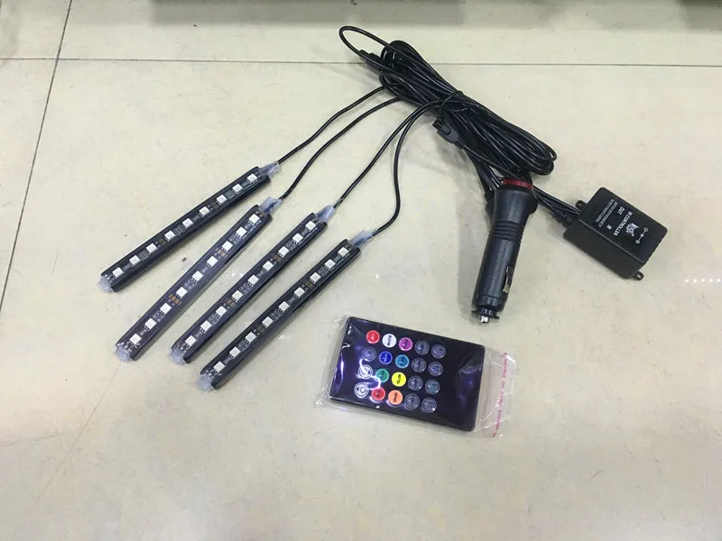 Бесплатная доставка 4 шт. голосовой контроллер салона автомобиля RGB Светодиодные