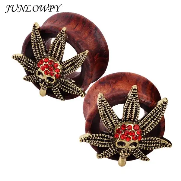 style 13 Junloupy 1 пара деревянные ушные измерители Tunnlel растягивающиеся наборы деревянные серьги пробки полые пирсинг расширители мужские телесные туннели - Окраска металла: style 13