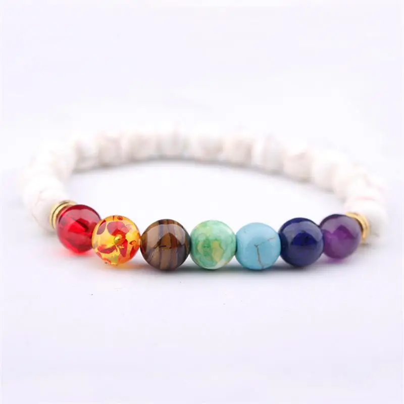 Meajoe 8mm Seven Chakra Yoga Bracelets White T-urquoise Beads Bracelet Jewelry Wholesale | Украшения и аксессуары