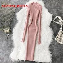 ALPHALMODA 2018 зимнее облегающее платье свитер с пуговицами и рукавами