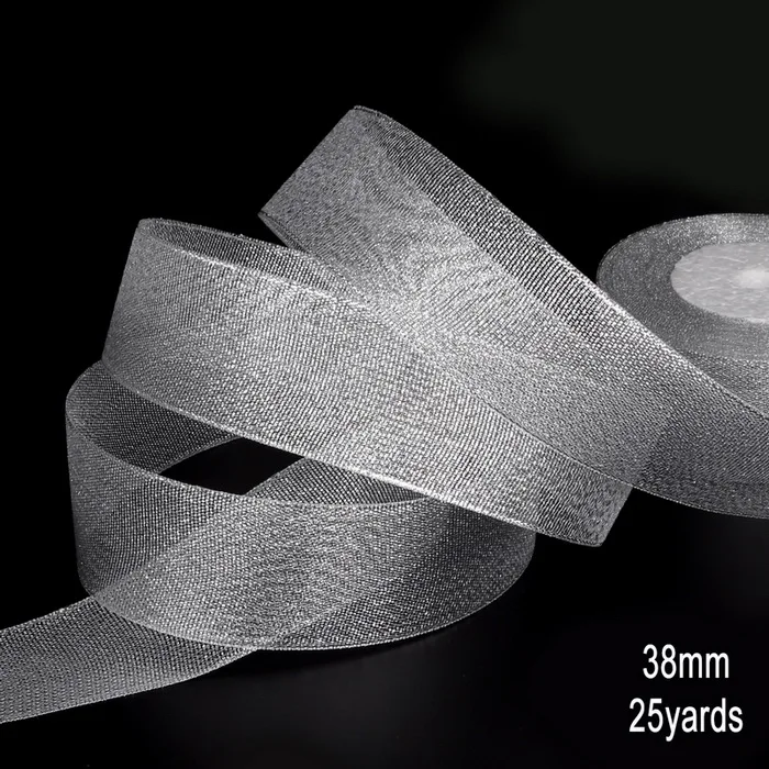 Silver 38mm Полиэфирная плоская веревка, 25 ярдов/партия, Золотая/серебряная Свадебная подарочная упаковка, ленточный канат 7 мм-38 мм, самодельный декоративный шнур ручной работы - Цвет: Silver 38mm