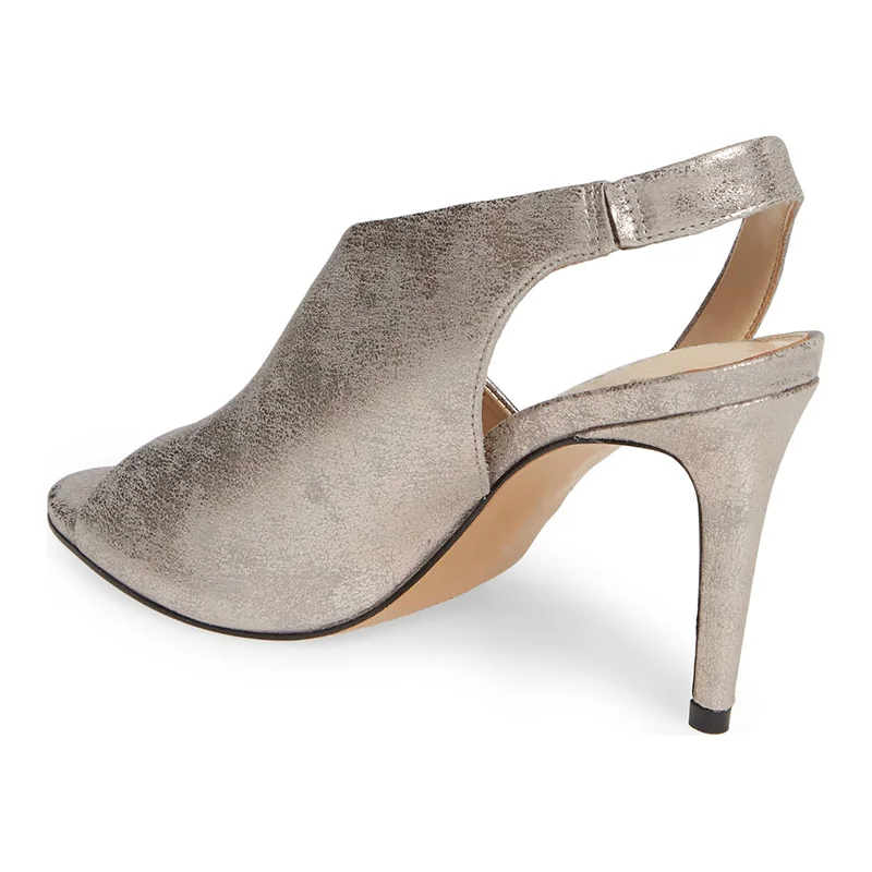 FSJ Vintage Champagne Open Toe Leather Stiletto Heel Elastic Band Women Slippers Hollow Party Outside Female Shoes 2021 Summer | Обувь