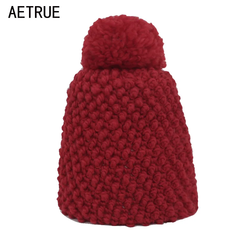 

Женская вязаная шапка AETRUE, Зимняя Теплая Шапка-бини с помпоном, для девушек и женщин