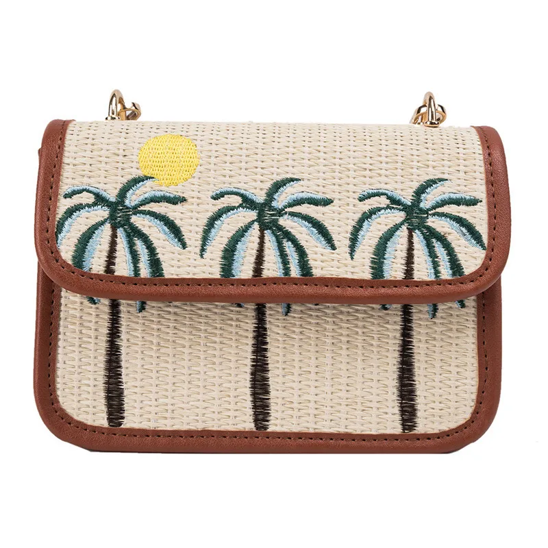 Женская сумка через плечо Плетеная соломенная прямоугольная с ремешком WML99