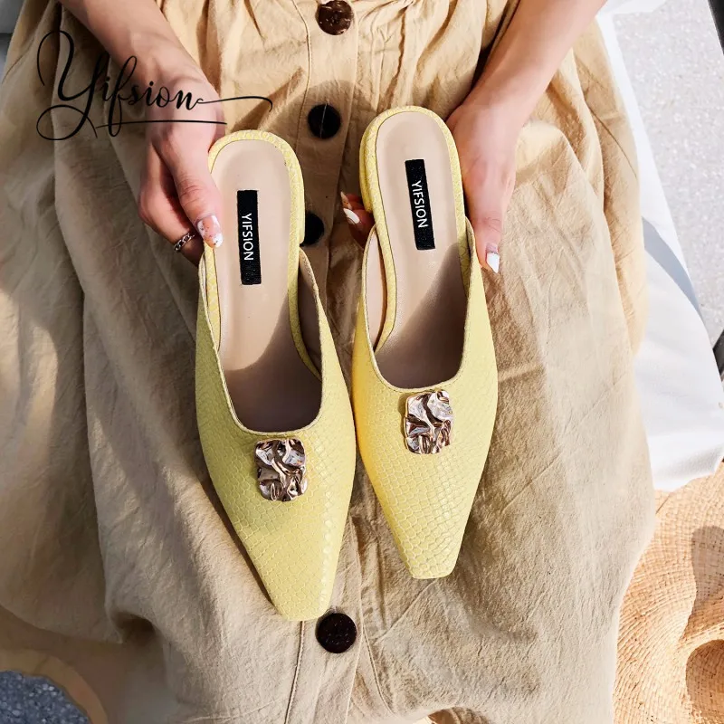 YIFSION Новый сезон: весна–лето натуральная женская кожаная обувь тапочки с