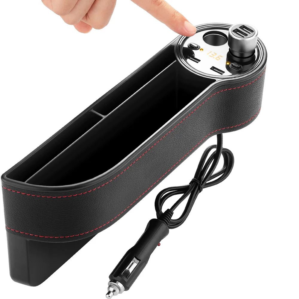 Black USB JINSERTA автомобильное кресло щелевая коробка для хранения 2 USB Автомобильное зарядное устройство прикуриватель розетка сумка-Органайзер для автомобиля зазор карман Tidying Card Phone - Название цвета: Black USB