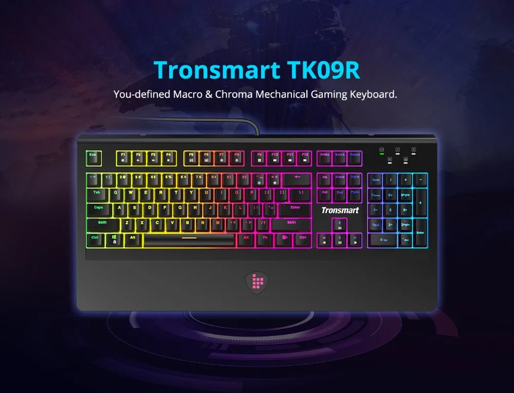 Tronsmart TK09R механическая клавиатура игровая клавиатура USB клавиатура 104 клавиша с RGB подсветкой, макро, синие переключатели для геймера, dota 2