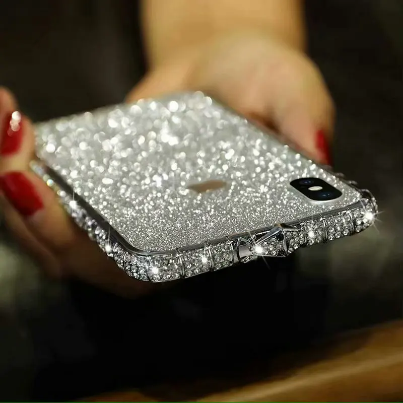 Чехол для iPhone 11 Pro Max 8 7 6S Plus блестящий чехол со стразами и рамкой бампер змеиным