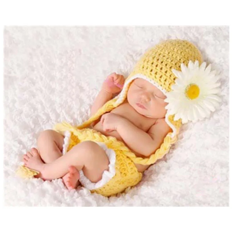 

Newborn Baby Girl Boy Soft Handmade Crochet Photography Props Baby Cute Floral Photography Fotografia Accessories Hat Sets