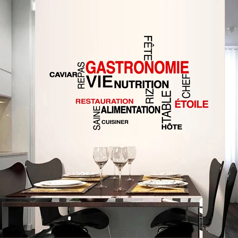 

French Proverbs Art Sticker Restaurant Kitchen Removable Vinyl Wall Stickers DIY Home Decor Waterproof Wallpaper JG1583