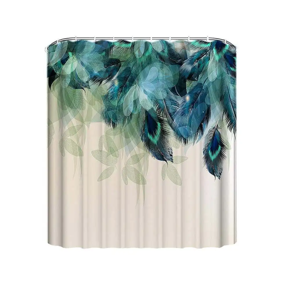 Shower Curtain Водонепроницаемый Ванная комната Павлин перо занавеска для душа 3 шт. Противоскользящие коврики для туалета набор хорошо впитывает воду легкая чистка - Цвет: Shower Curtain
