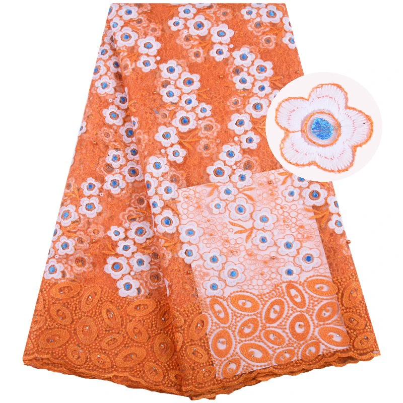 Фиолетовый кружевной тюль французский молочный Шелковый материал с бусинами