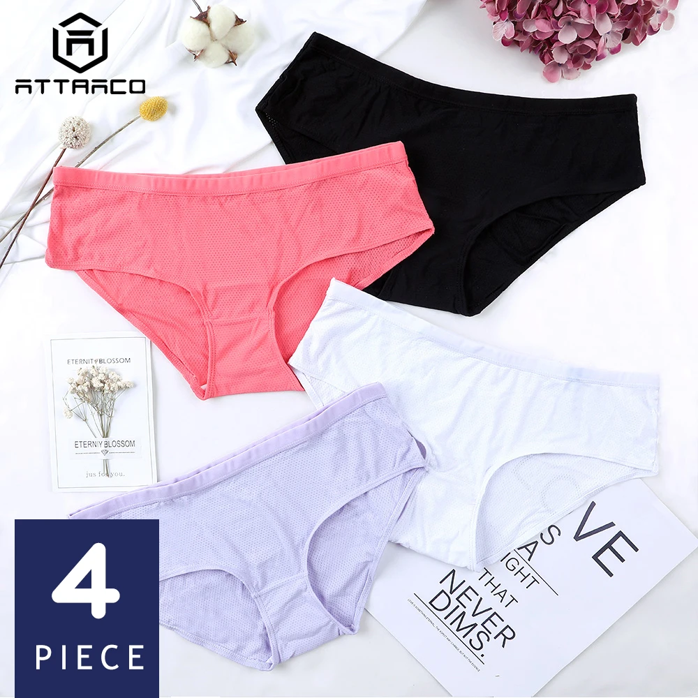 

ATTRACO Women's Hipster Panties Underwear 4 Packs Cotton Soft Stretch Cozy Cotton Crotch Cueca Calcinha Breathable Hot Sale Cute