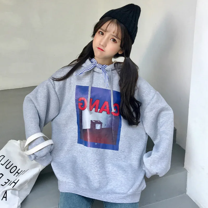 Повседневные женские кофты японский Harajuku Ulzzang свободный свитер с капюшоном