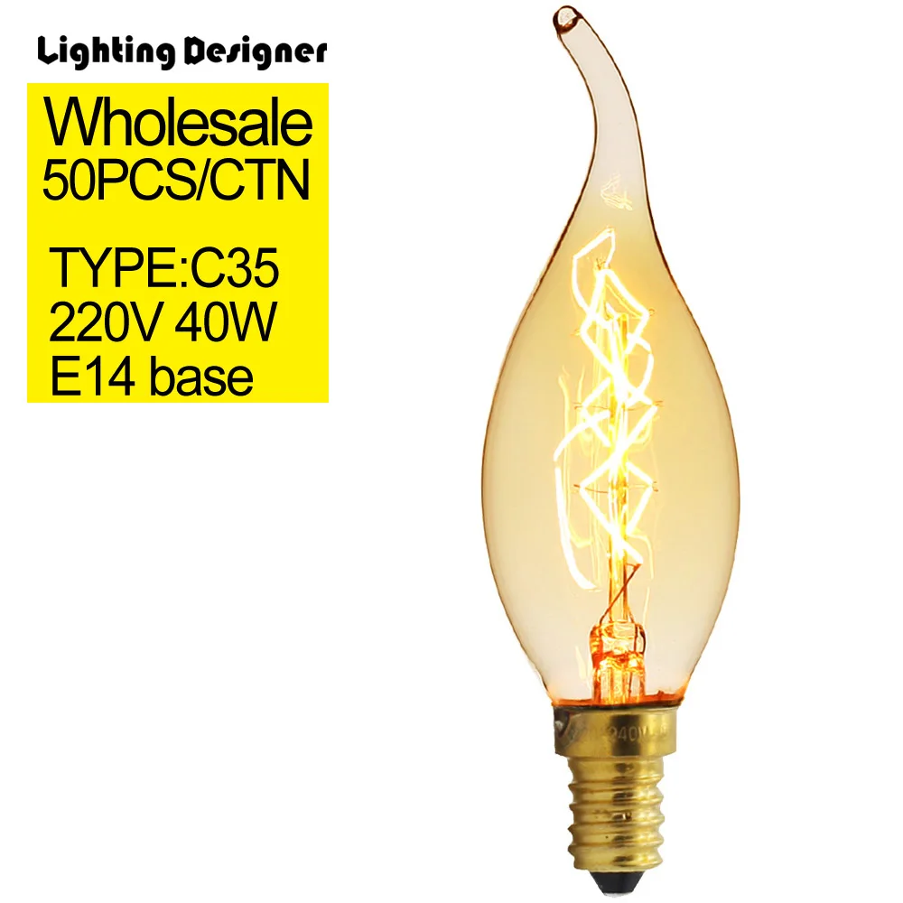 50 шт./CTN C35 Совет Декор лампочки edison янтарный свет лампы Винтаж лампа накаливания
