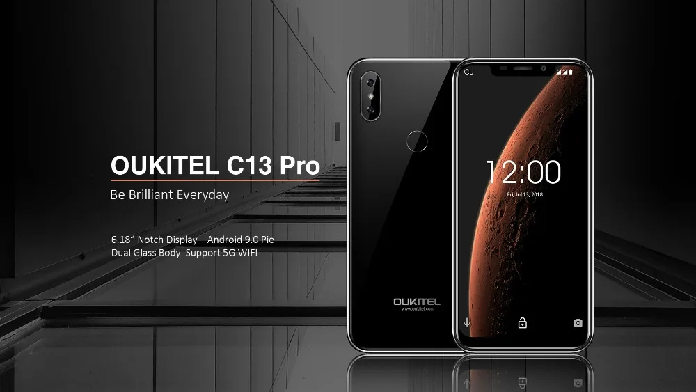 Мобильный телефон OUKITEL C13 Pro, 6,18 дюймов, Android 9,0, четырехъядерный процессор, 2 Гб ОЗУ, 16 Гб ПЗУ, отпечаток пальца, 5G/2,4G, wifi, 4G, LTE, смартфон с функцией распознавания лица