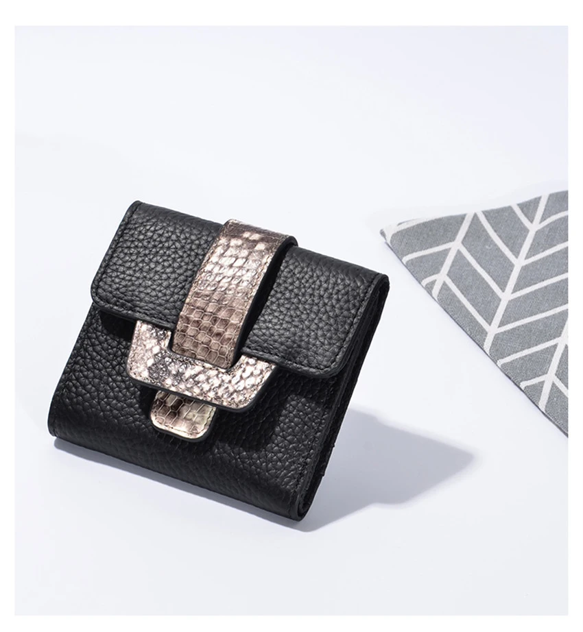 Women Wallets Short Wallet Ladies Genuine Leather Leopard Black Purse Wallet Female Women Zipper Purse Card Holder Cartera Mujer