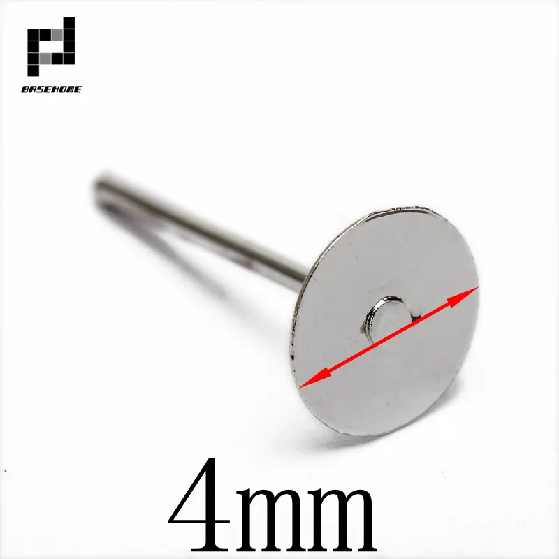 4mm BASEHOME 100 шт./лот, нержавеющая сталь 316L, пустые серьги, шпильки, 3-12 мм, плоский круглый поднос, основа, ювелирное изделие, сделай сам - Цвет: 4mm