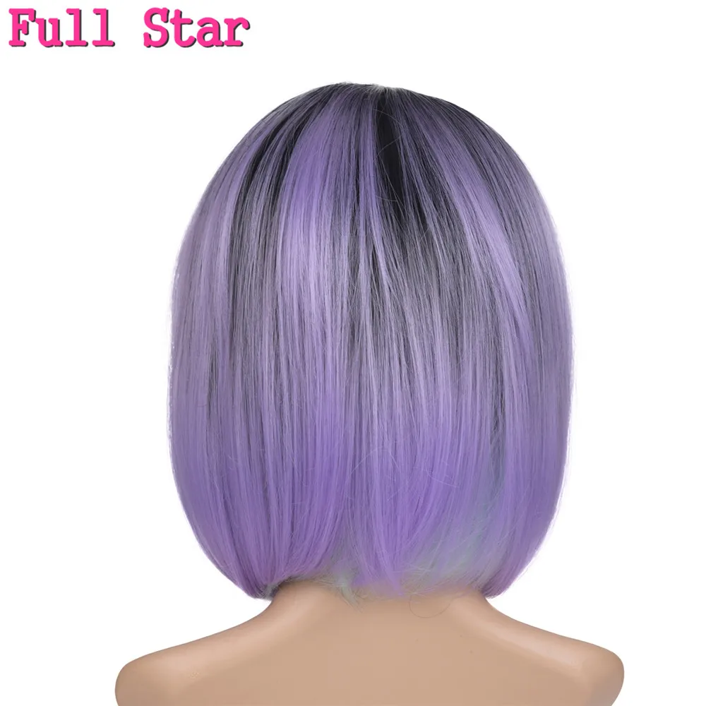 Black T Light Purple Полный Звезда короткий Боб черный Омбре парики для женщин 1" прямые черные Омбре синтетические термостойкие волокна 160 г синтетические волосы - Цвет: Black T Light Purple