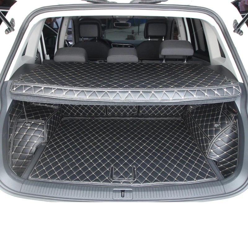 black and beige 8pcs Для Tiguan второго поколения коврик для багажника 8 шт. кожаный коврик для защиты багажника автомобильные аксессуары Стайлинг украшение интерьера - Цвет: black and beige 8pcs