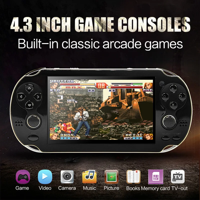 JXD 40G портативная игровая консоль 4,3 дюймов mp4 плеер Видео игровая консоль 64 бит встроенные 6000 игры для neogeo/cps/gba/gbc/gb/fc/smd