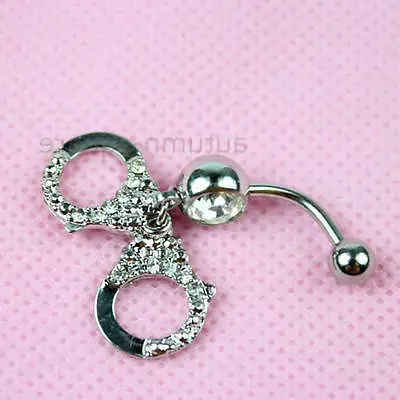

10pcs/lot Double Handcuffs Style White Crystal Navel Belly Stainless Steel Button Ring
