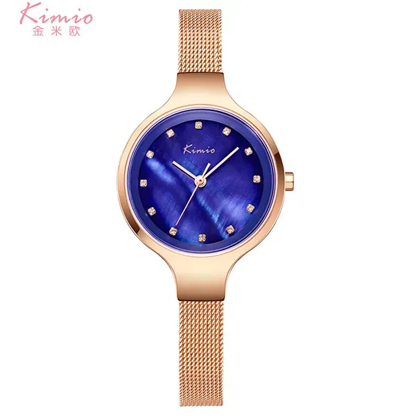 rose gold blue Женские часы KIMIO бренд класса люкс платье кварцевые часы корпус Циферблат Браслет наручные часы Горячая Нержавеющая сталь сетка ремешок подарок часы - Цвет: rose gold blue