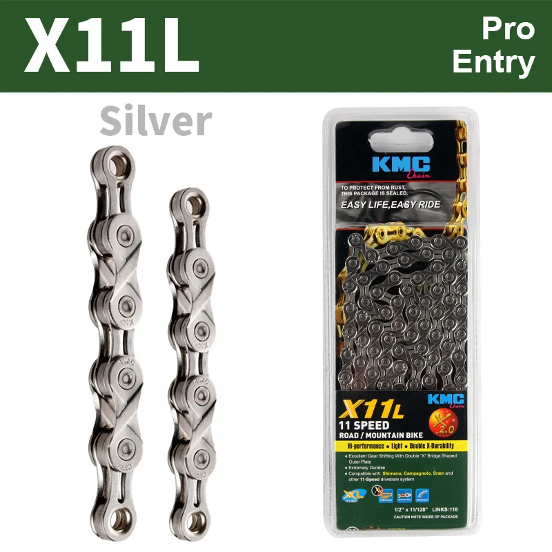 X11L Silvery KMC цепи 116 ссылки 9/10/11 Скорость велосипедная цепь с недостающим ссылку серебрянная Золотая светильник MTB шоссейные велосипеды инструмент для демонтажа цепи велосипеда - Цвет: X11L Silvery