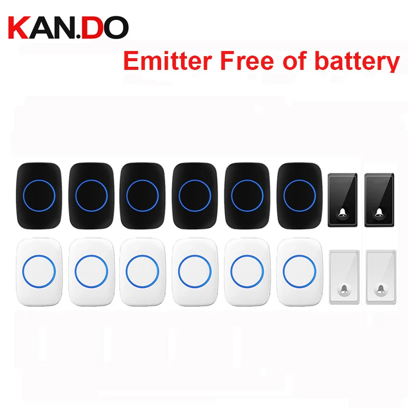 New Bell Set 2 Push & 6 Receiver Wireless Door Ring Emitter Free of Battery Cordless Doorbell 200M Work Chime SOS Remote Button