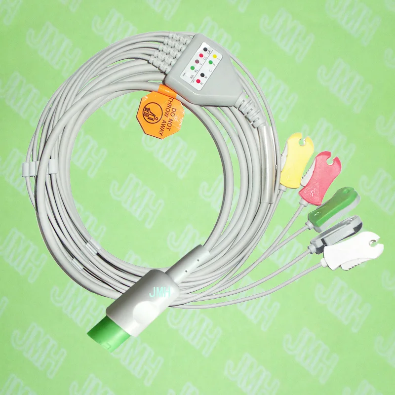 Совместим с 10pin Hellige ECG машиной цельный 5 свинцовый кабель и зажим leadwire IEC или AHA. |