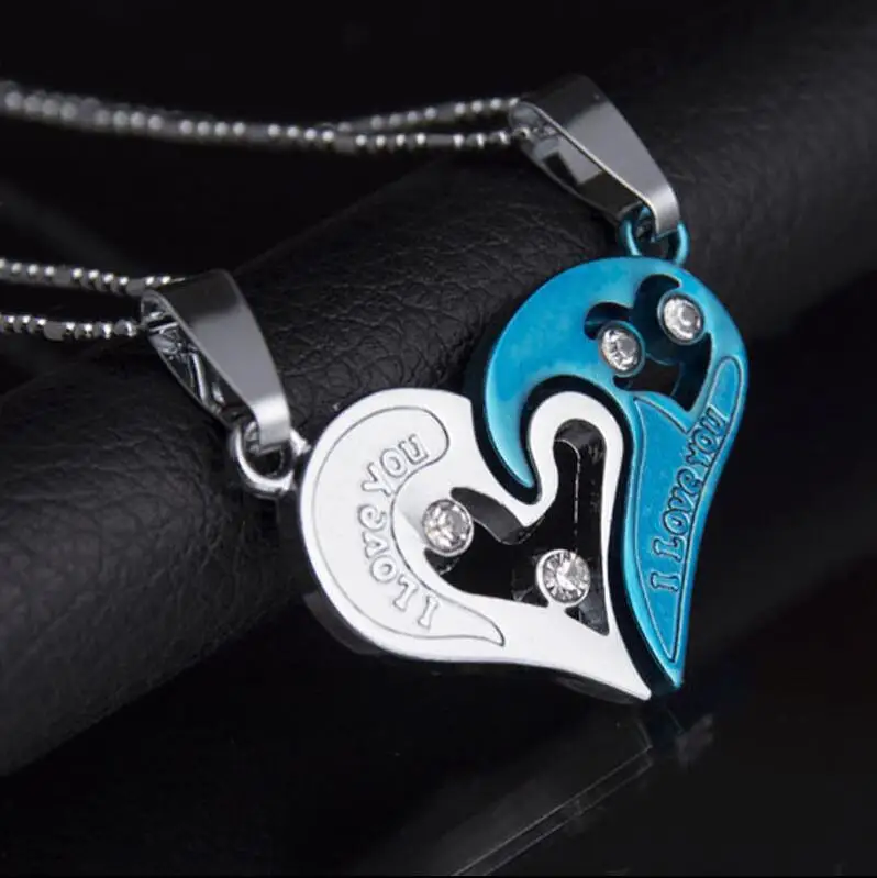 Fashion Heart-shape "I Love You" Stainless Steel Couple Lovers Half Heart Pendant Necklace Puzzle pendant necklace(One Pair) |