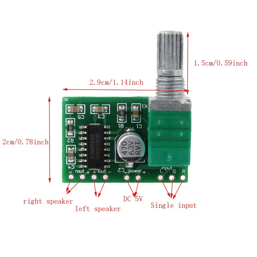 PAM8403 Mini 5V Аудио Цифровой усилитель плата переключатель потенциометр Питание USB 2 5