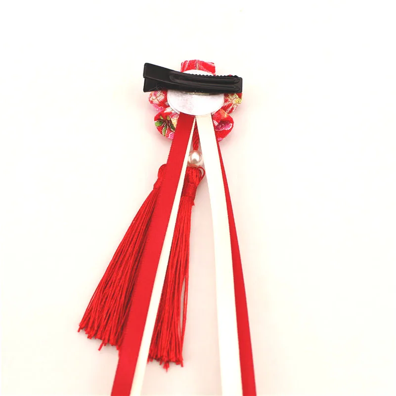 Заколки для волос Kanzashi юката ленты кисточки красные розовые девочек цветок