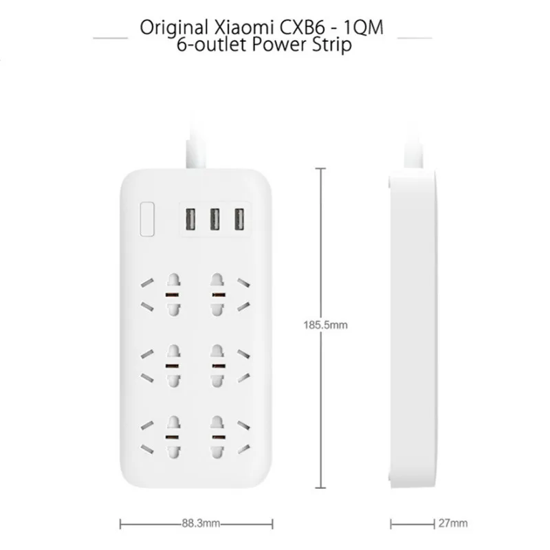 Оригинальный Xiaomi Mijia мощность полосой смарт-защита от перегрузки 2A 1 8 м быстрой