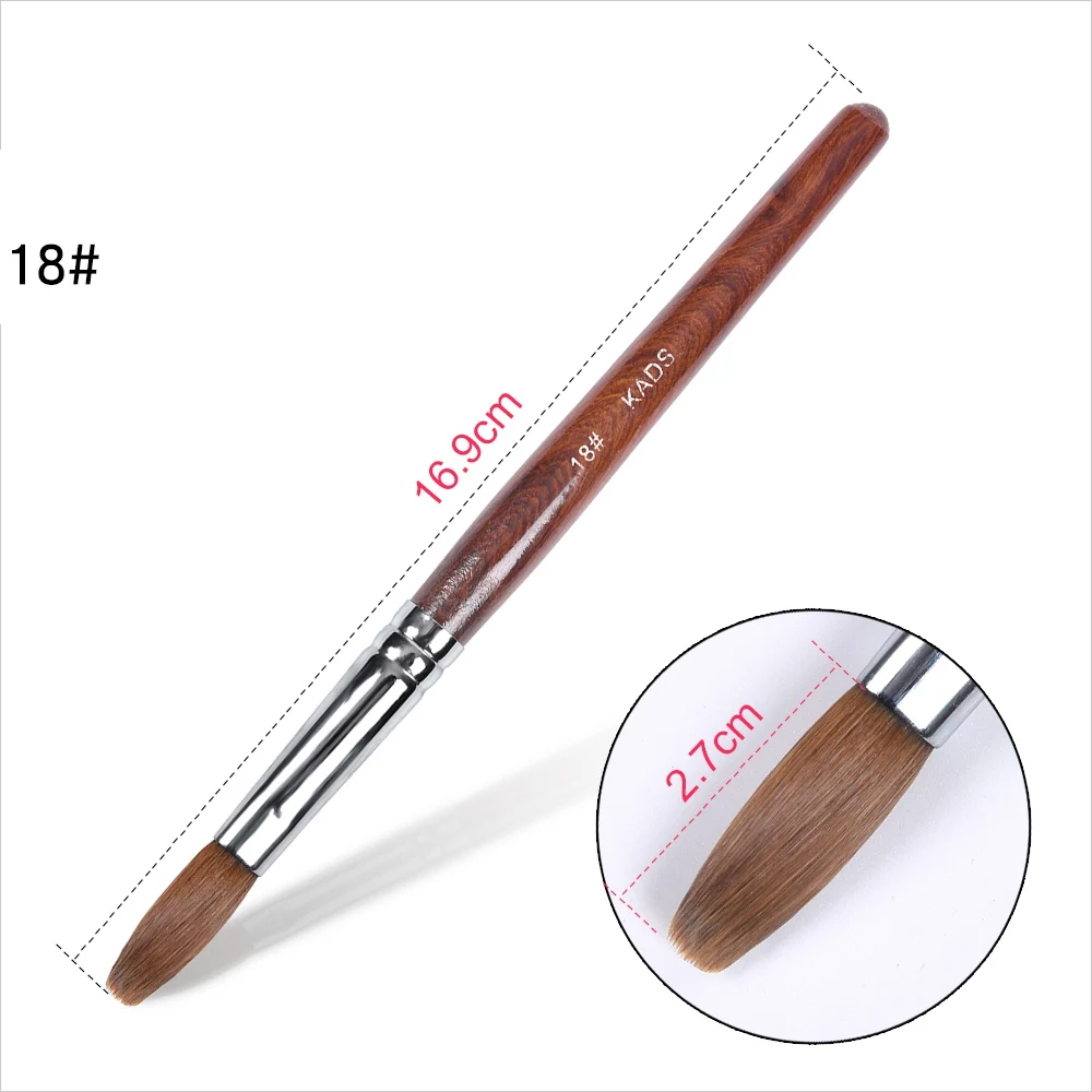 Size 18 KADS кисти для маникюра, акриловая щетка Kolinsky Sable, гофрированная УФ-полигелевая кисть, Гелевая Кисть для маникюра, Плоская Круглая Красная деревянная Кисть для ногтей - Цвет: Size 18