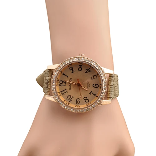 Wholesale Women's Elegant Leather Band Rhinestone Golden Dial Quartz Good Quality Wristwatch | Наручные часы