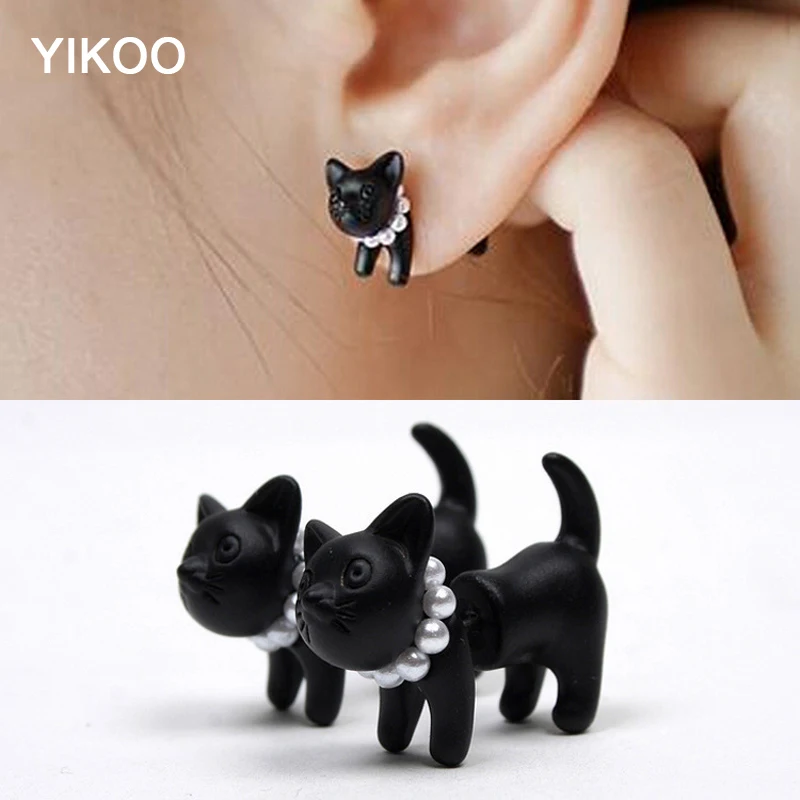 YIKOO жемчуг животное кошка пирсинг серьги гвоздики классические модные женские