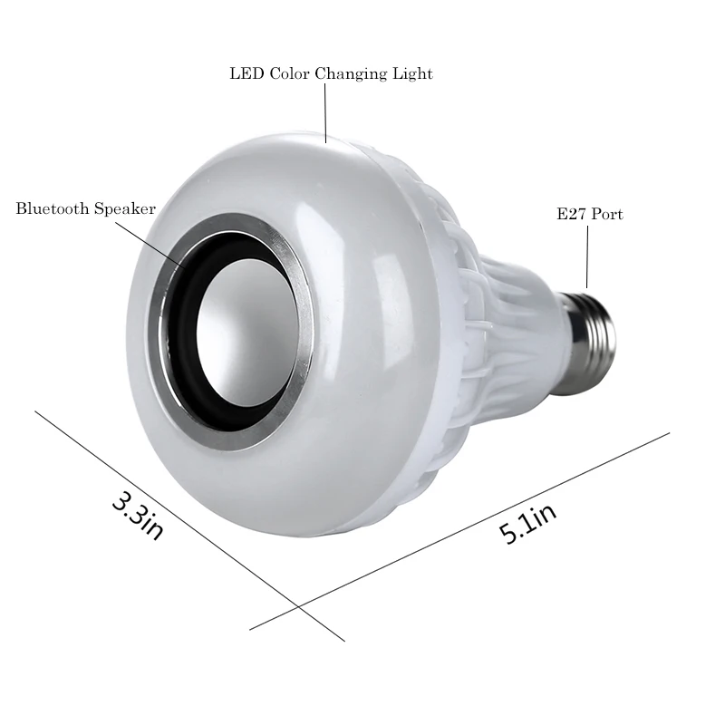 Умная Светодиодная лампа E27 музыкальная RGB Беспроводная bluetooth колонка 12 Вт
